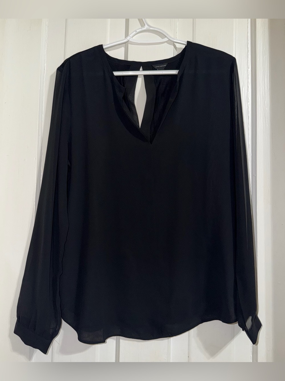 Women’s size large blouse shirt Black Long-Sleeve Blouse sheer sleeves